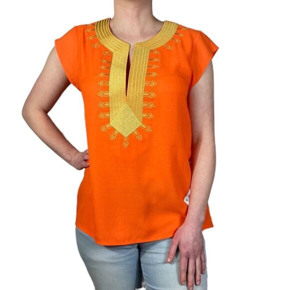 Metallic Embroidery Bohemian Top Coral - Picture 1 of 6